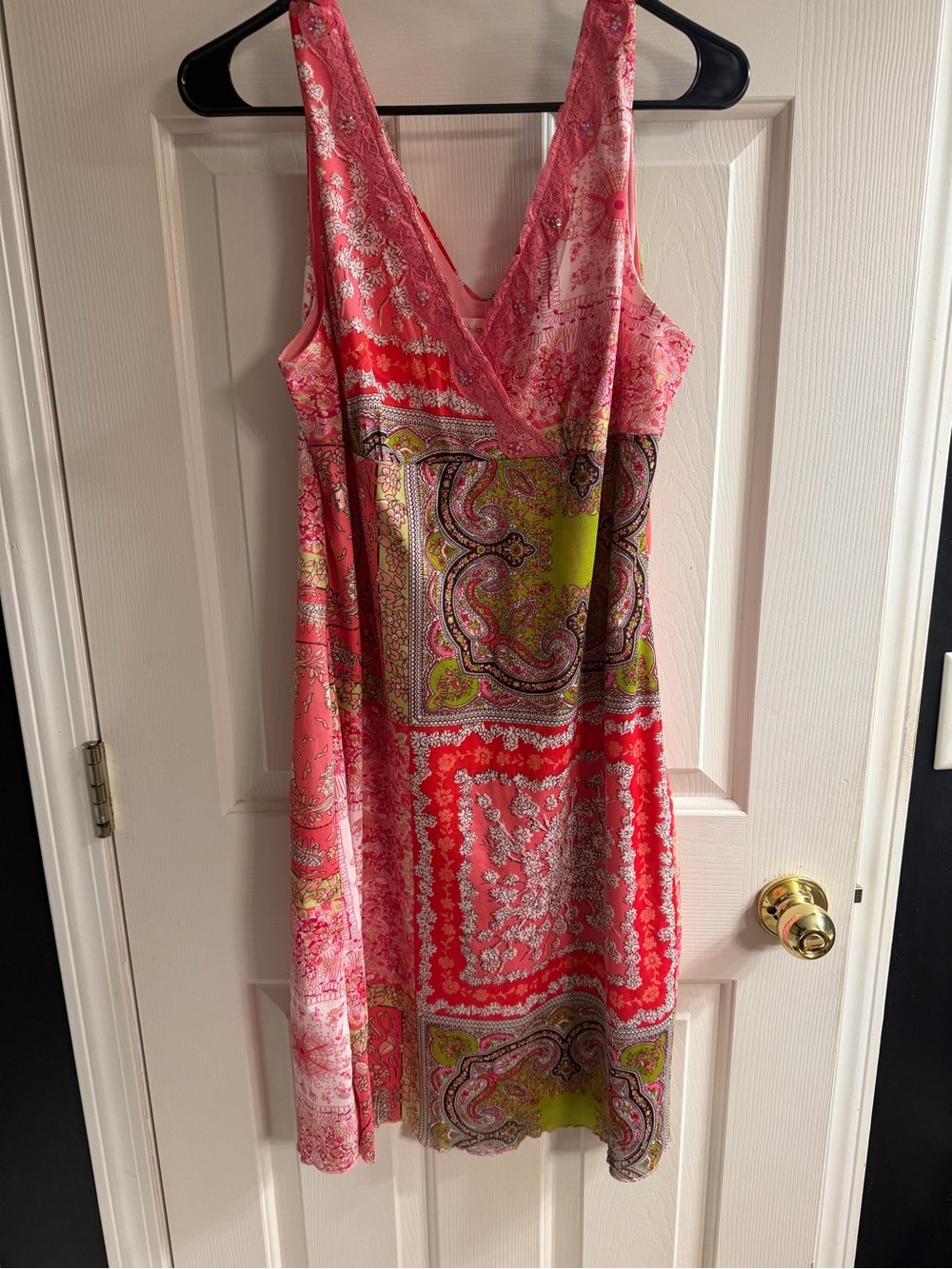 Xhilaration Y2K Pink Patchwork Paisley V-Neck Midi Dress Womenβs XL